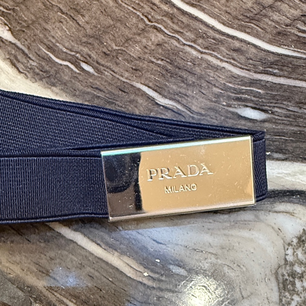 Prada Navy blue with silver logo elastic belt. NEW - Picture 13 of 17